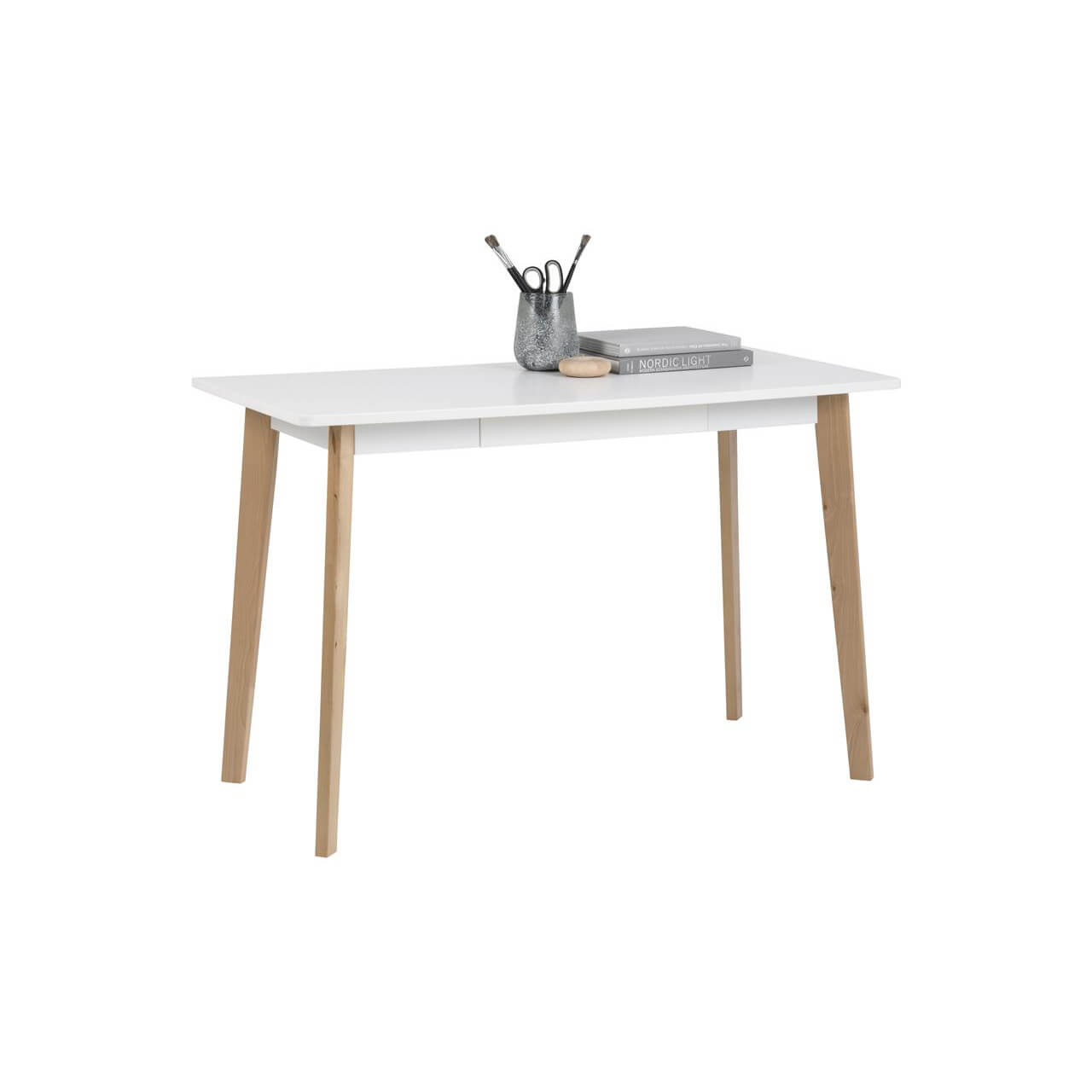 Raven Scandi Style Desk White Wooden & Birch Home Office FADS