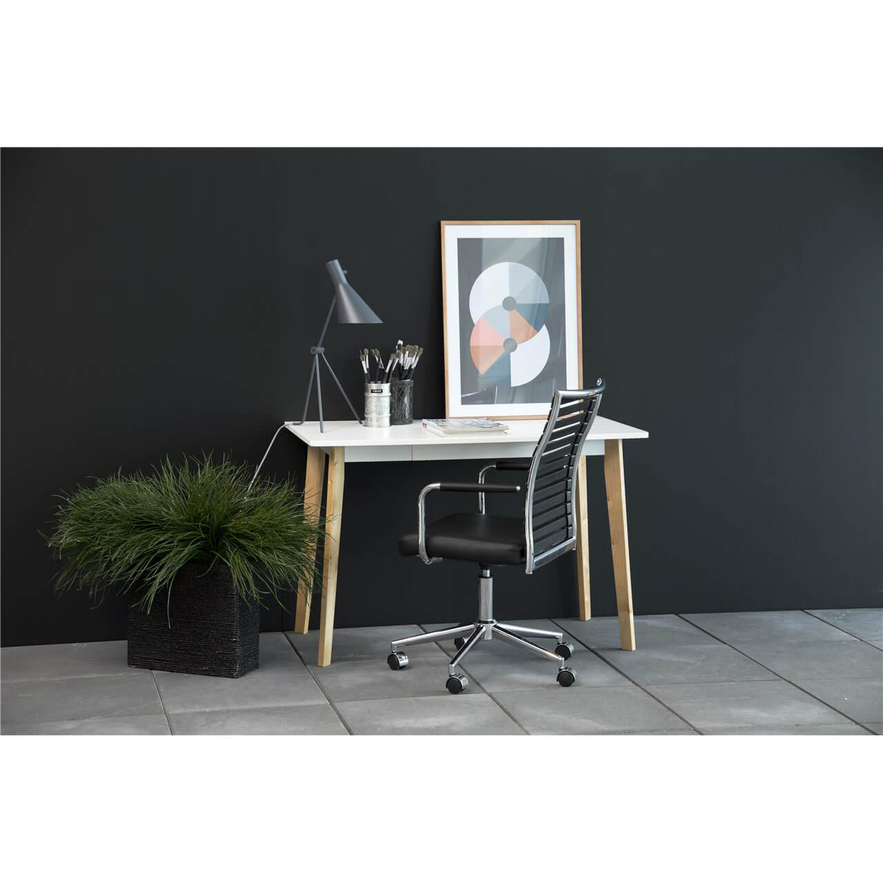 Raven Scandi Style Desk White Wooden & Birch Home Office FADS