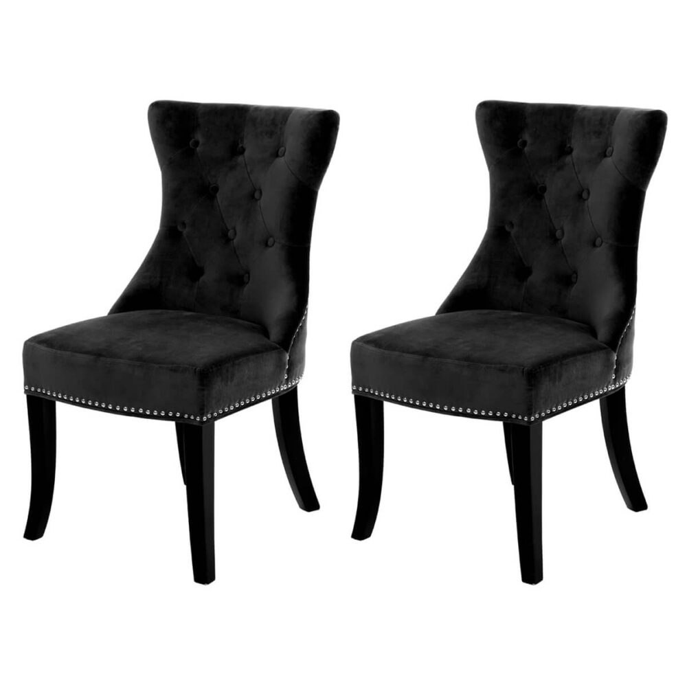 Regents Park Dining Chairs Buttoned Black Velvet