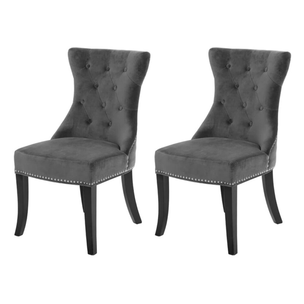 Regents Park Dining Chairs Buttoned Charcoal Grey Velvet