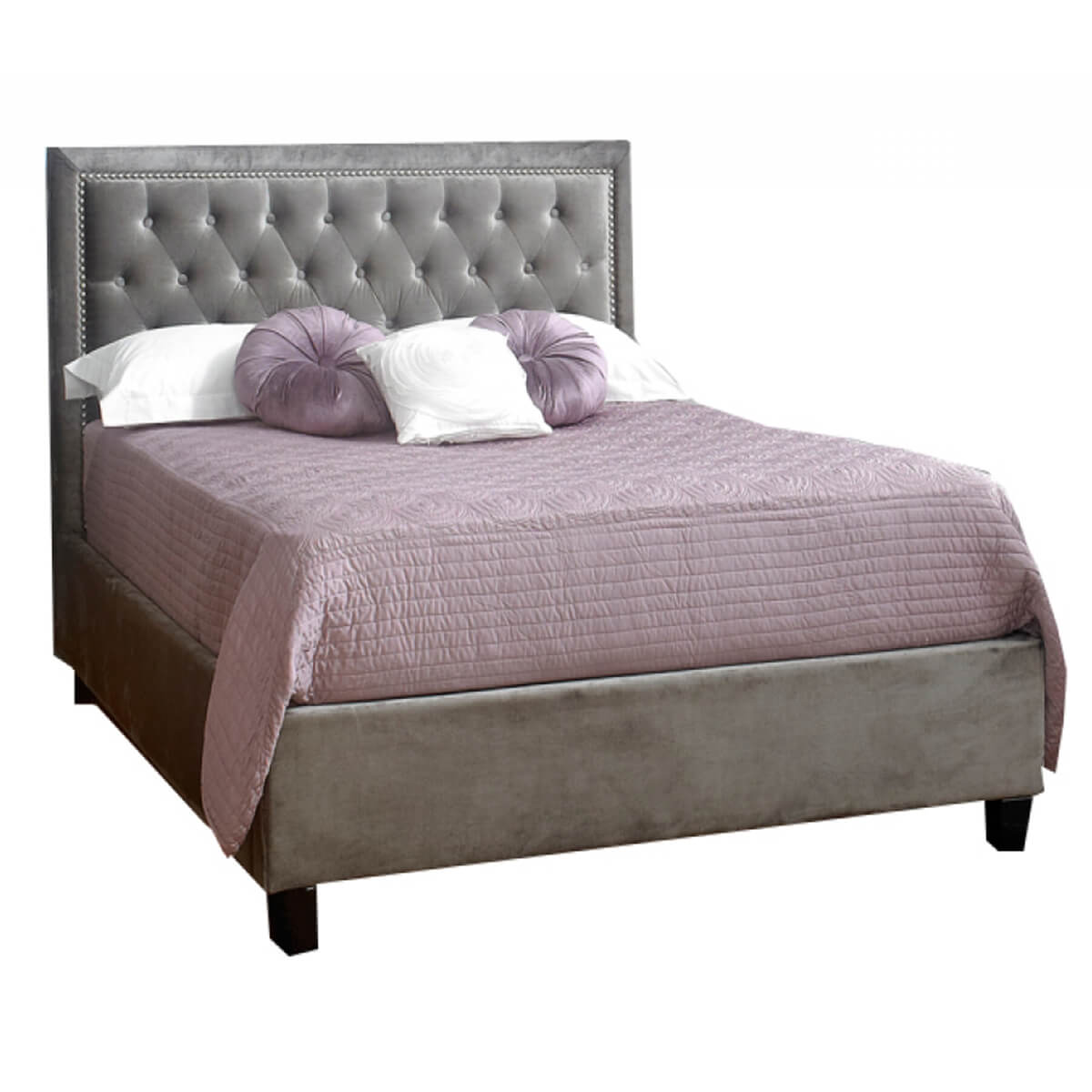 Rhea Buttoned Bed Frame Velvet Silver Modern Beds FADS