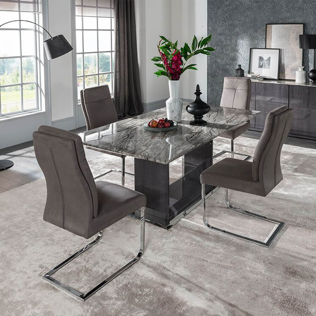 Rina Grey Marble Dining Table Set Modern Marble FADS