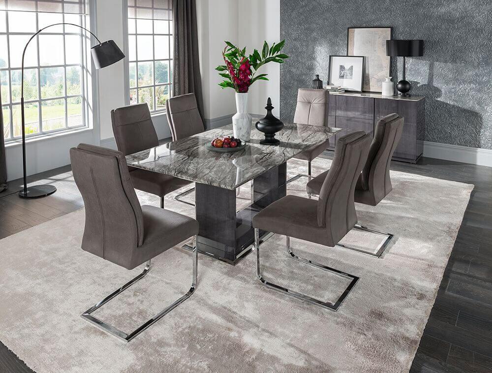 Rina Grey Marble Dining Table Set | Modern Marble | FADS