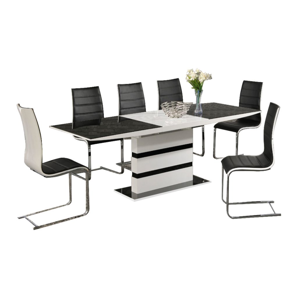 Buy Nusa Black & White Dining Set Glass & Gloss Dining Sets FADS