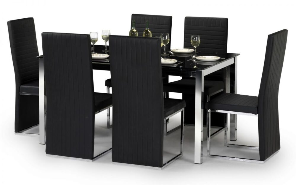 Tempo Dining Set 4 to 6 Seater Black Glass & Black Dining Chairs 1