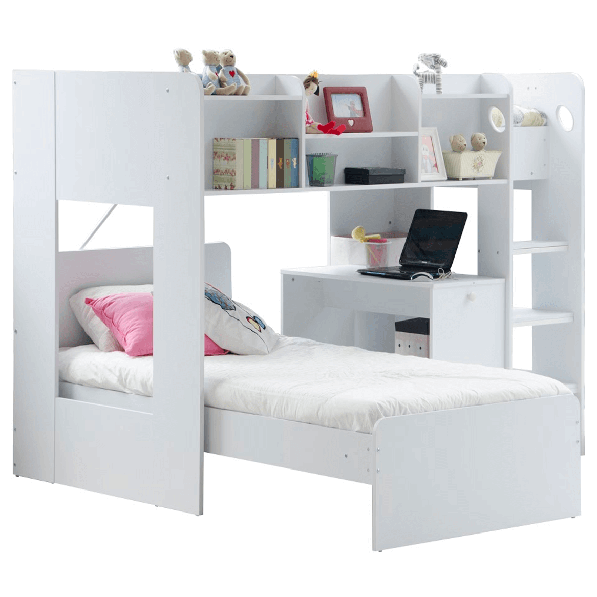 Wizard White Bunk Bed With Storage, Bunk Bed With Storage Shelves