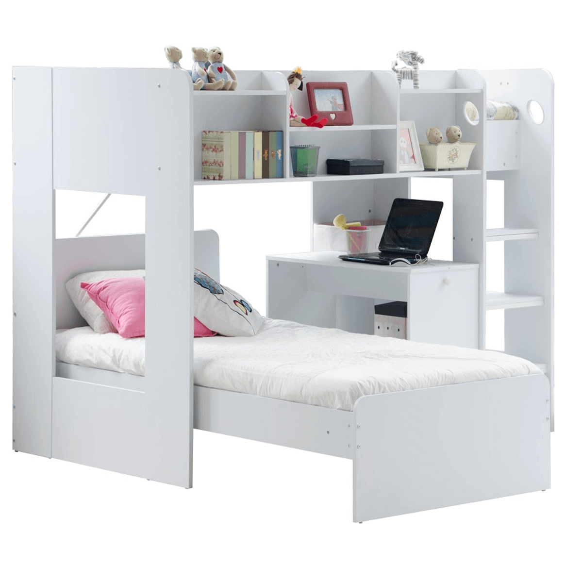 white bunk beds with storage