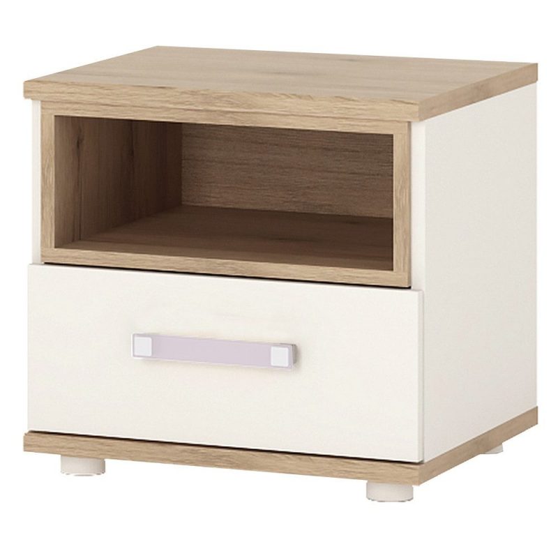 iKids Kids White & Oak Bedside Cabinet Lilac