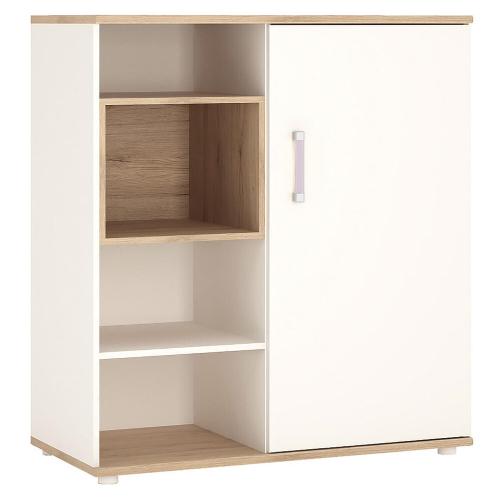 iKids Sliding Door Shelved Cabinet with Lilac Coloured Handles
