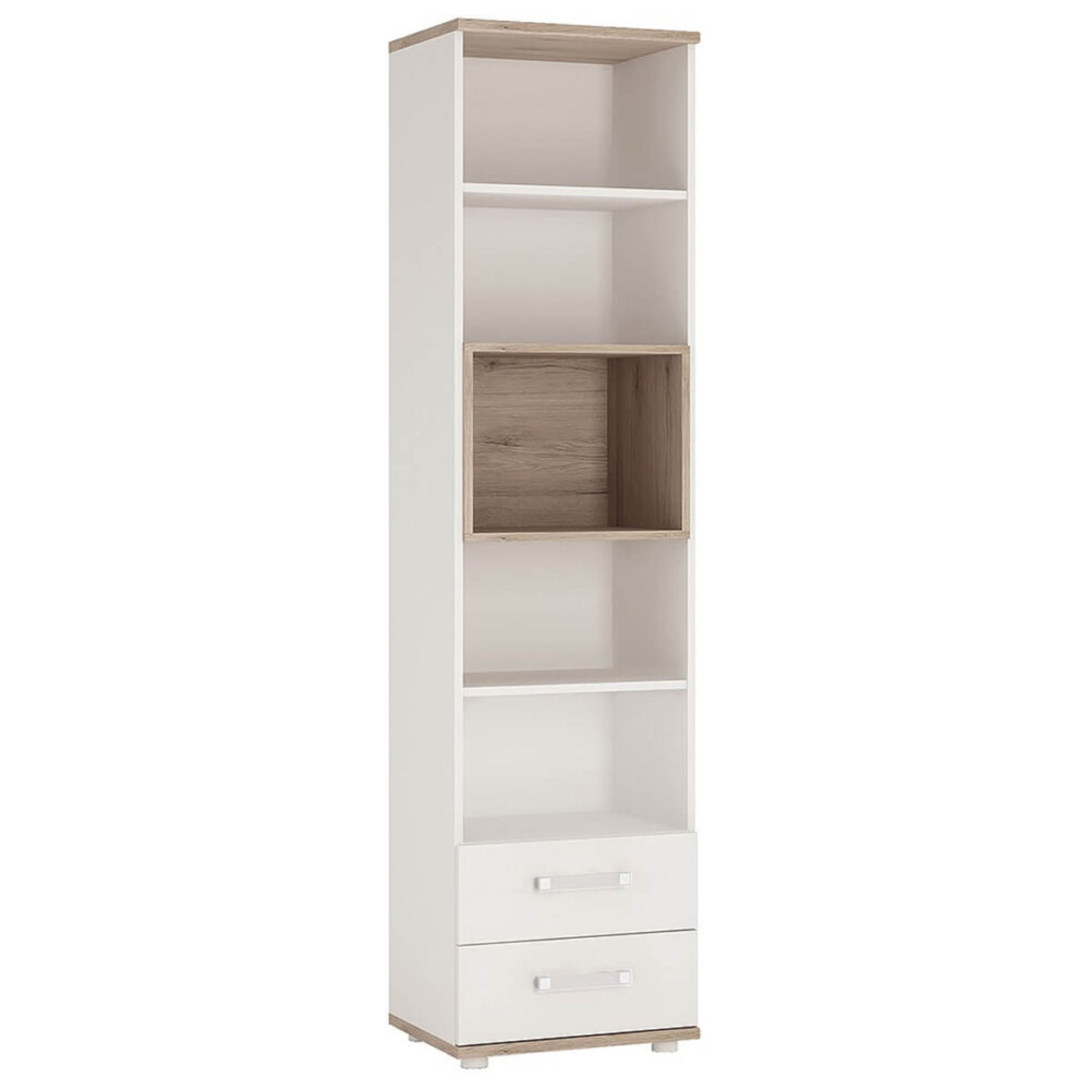 iKids Tall Bookcase 2 Drawer with Opalino Coloured Handles