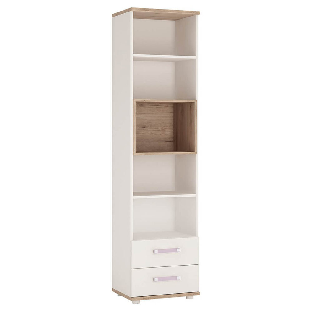 iKids Tall Bookcase 2 Drawer with Lilac Coloured Handles