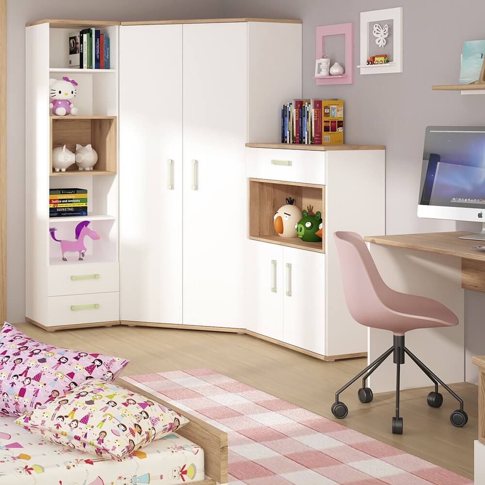 4Kids Kids Corner Wardrobe White with Coloured Handles Kids FADS