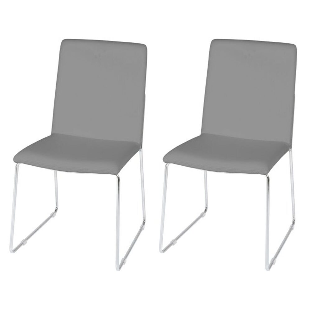 Kitos Light Grey Dining Chairs Faux Leather & Chrome