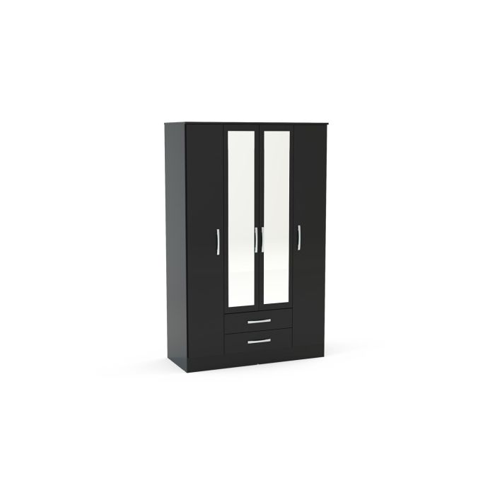 Lynx 4 Door 2 Drawer Mirrored Wardrobe Black Gloss FADS