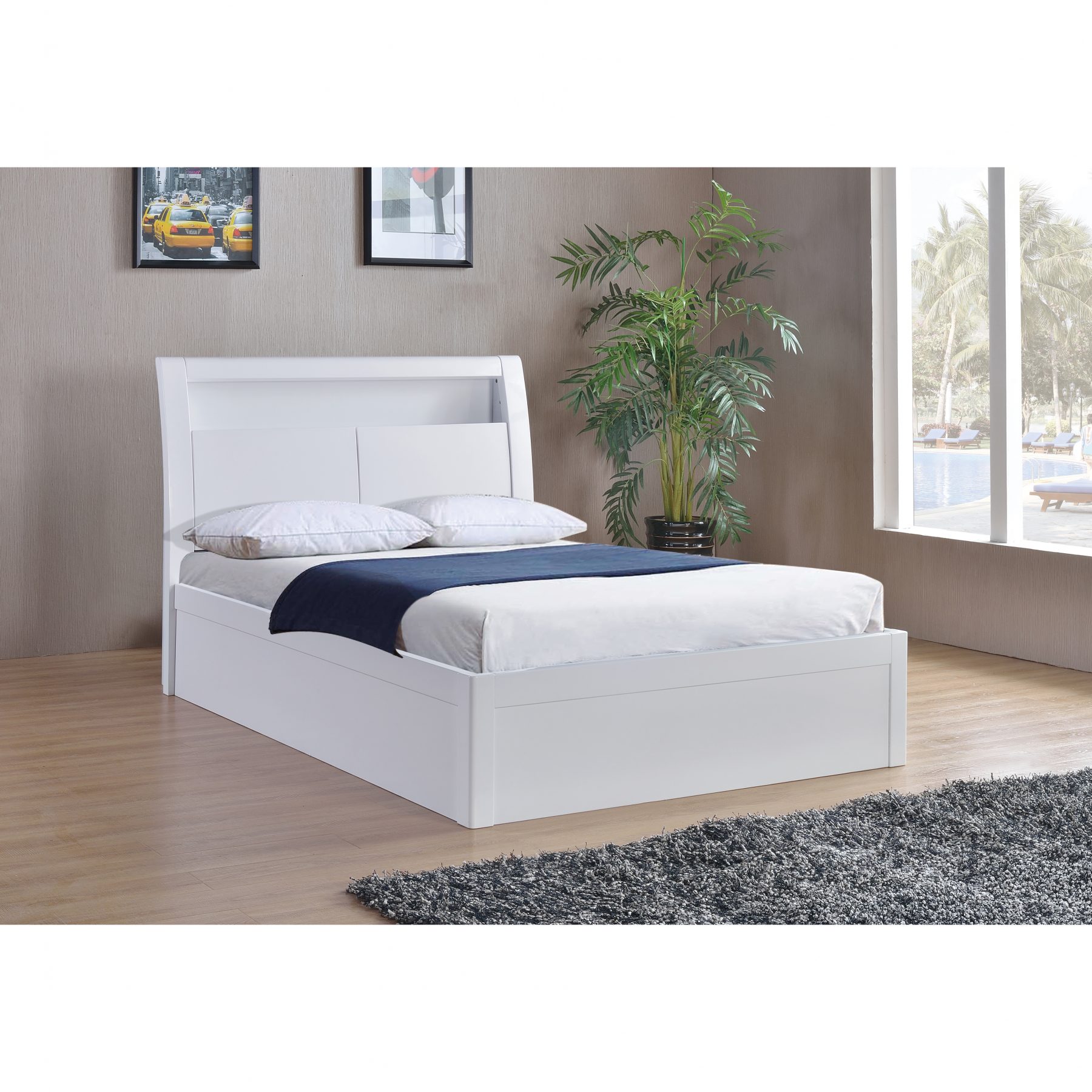 Tolga White High Gloss Storage Bed, White Gloss Bed Frame With Storage