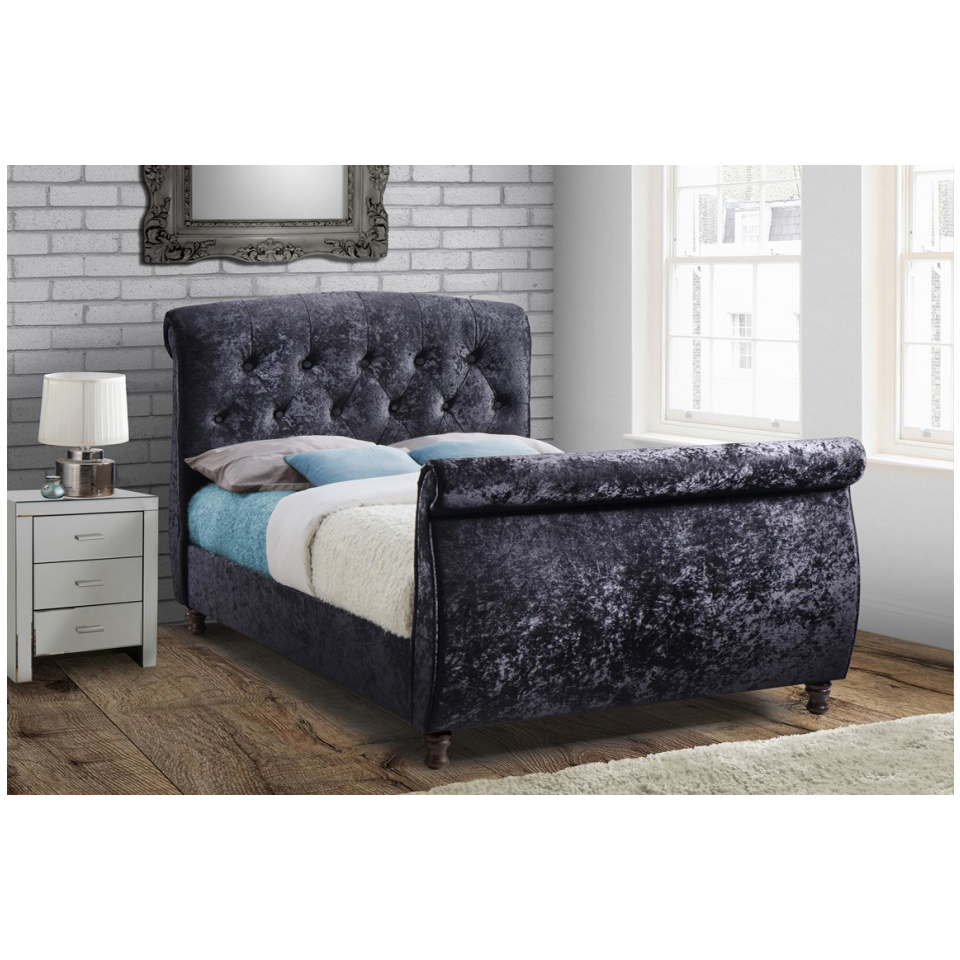 Toulouse Crushed Velvet Sleigh Bed Bedroom Fabric Beds FADS