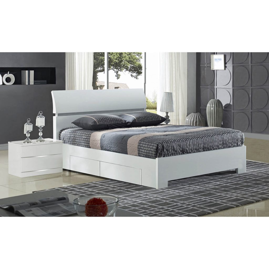 Sydney White High Gloss Bed with Drawers Gloss Beds FADS
