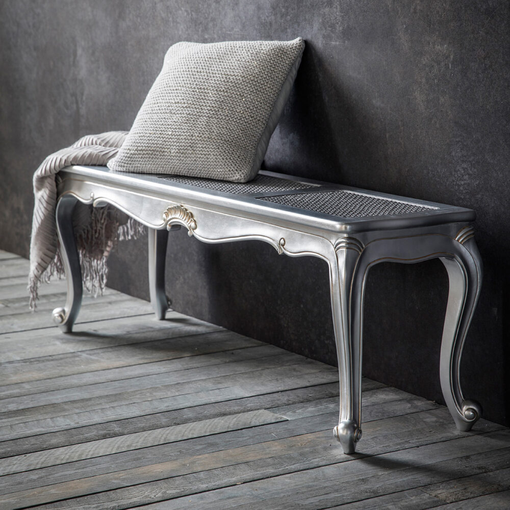 Madeleine Rococo Cane Work Bench in Silver at FADS.co.uk