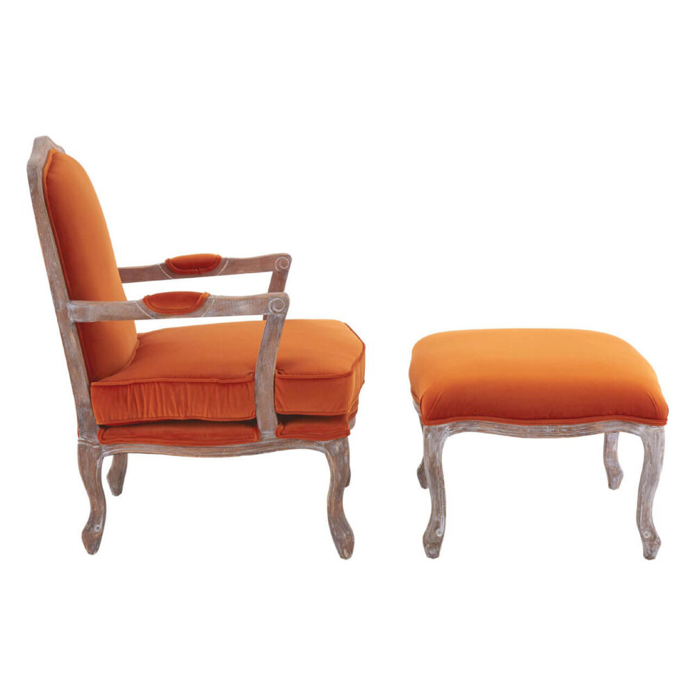 Baroque armchair & footstool burnt orange velvet at FADS.co.uk