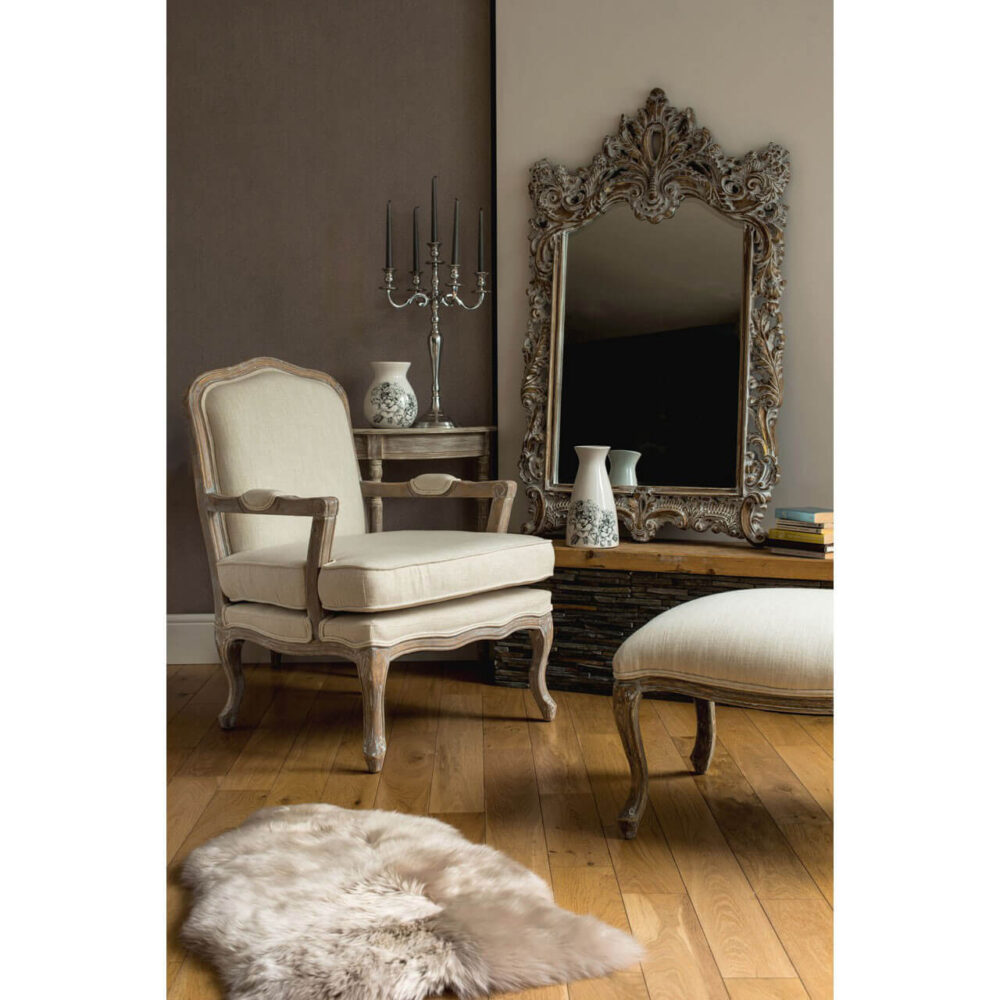 Baroque chair & footstool neutral linen at FADS.co.uk
