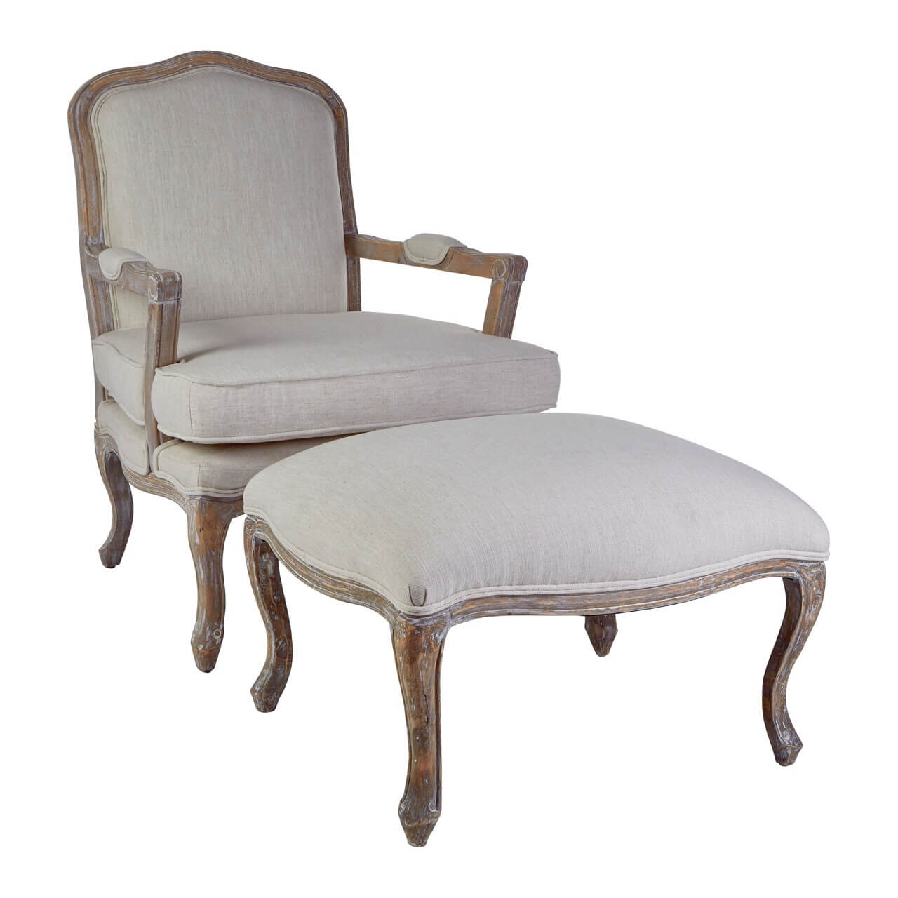 Baroque Armchair and Footstool natural linen or grey FADS