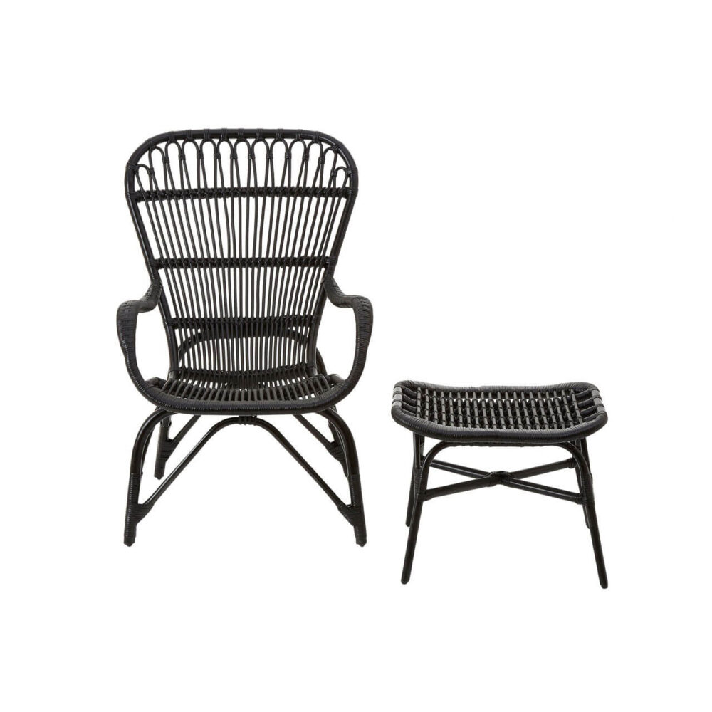 Cuba Rattan armchair & footstool black at FADS.co.uk