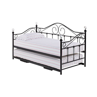 Firenze Metal Crystal Daybed with Optional Trundle (Various Colours Available) (Bed Colour: White, Options: Daybed & Trundle)