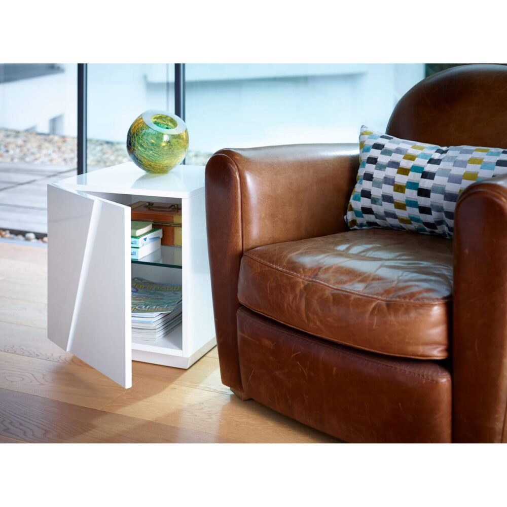 Glacier white high gloss bedside cabinet GILLMORESPACE FADS Furniture & Design Studio