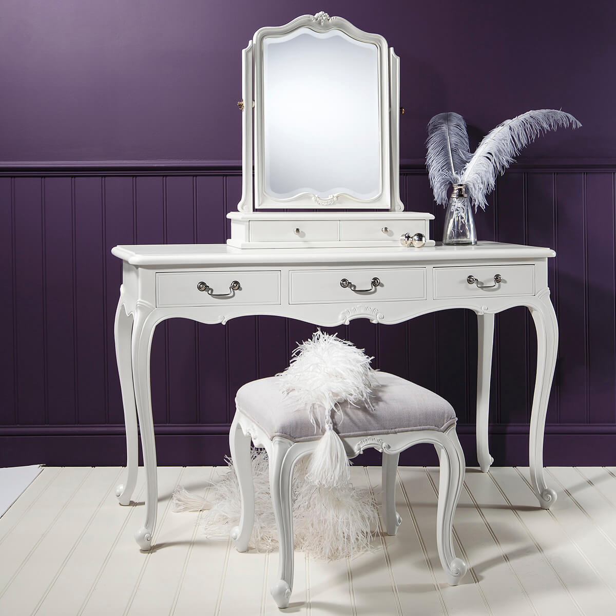 White and silver discount dressing table