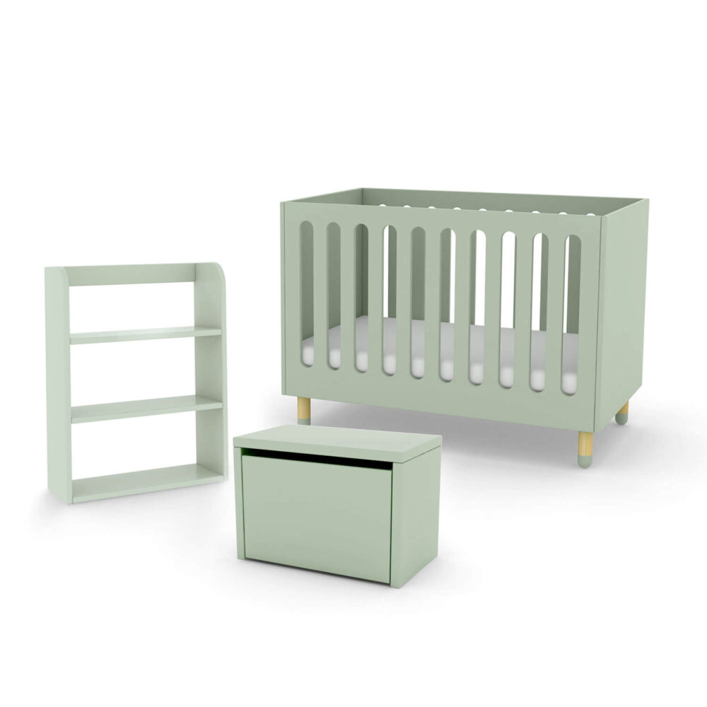Flexa cot bed storage bench and bookcase mint green