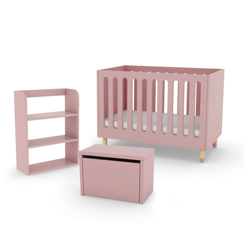 Flexa cot bed storage bench and bookcase rose pink