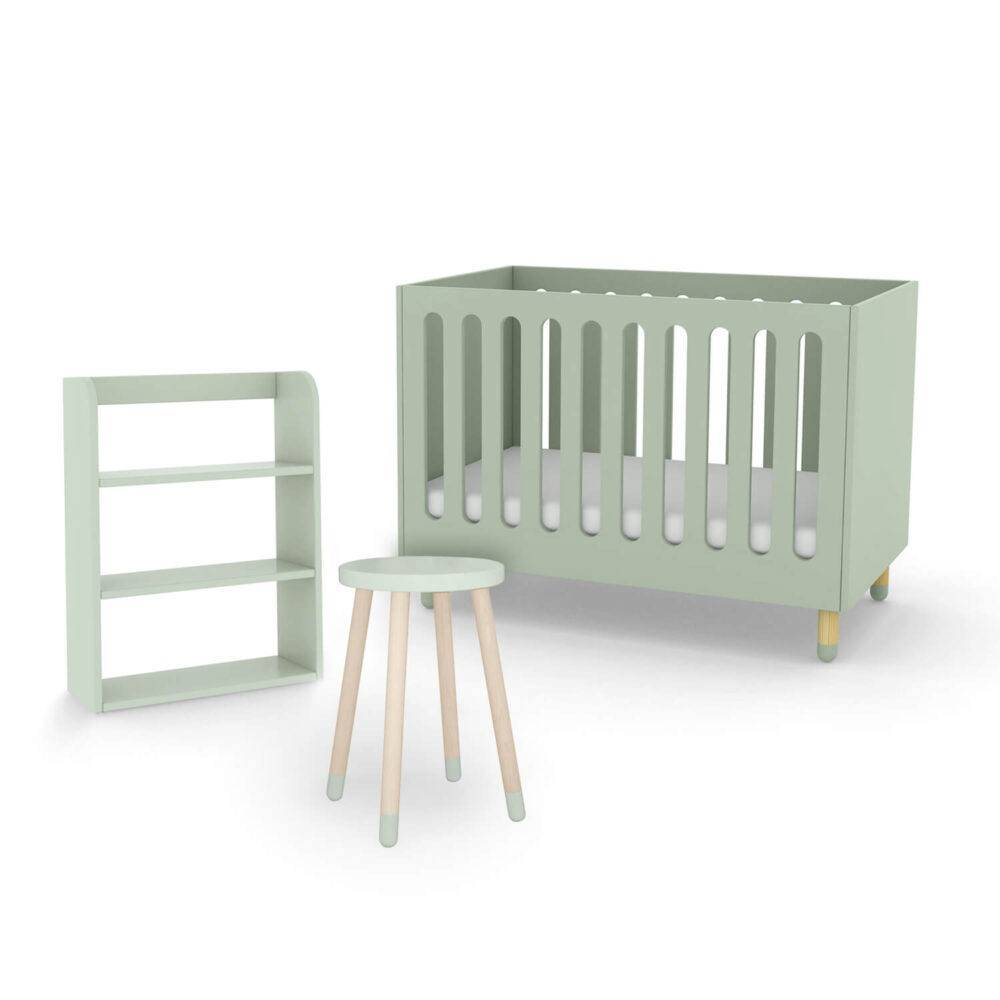flexa-cot-bed-bookcase-side-table-bundle-mint-green