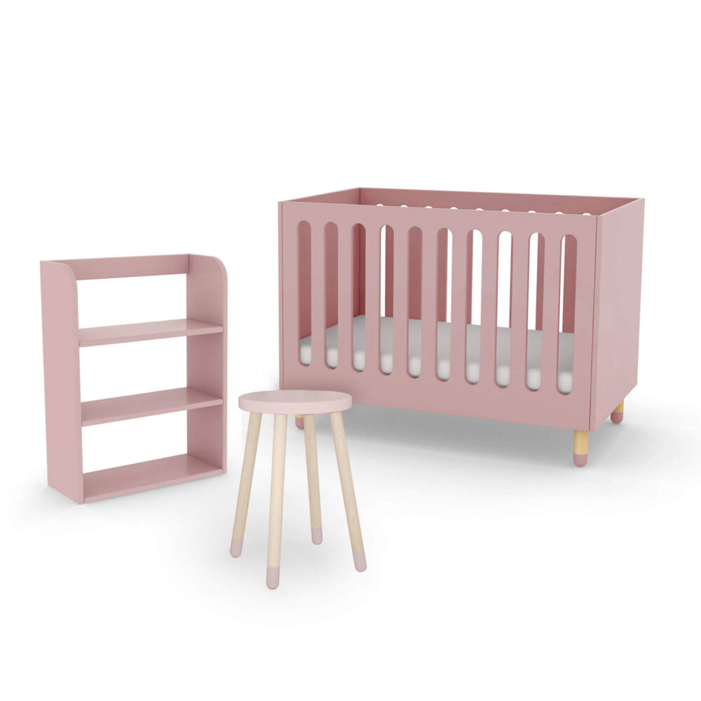 flexa-cot-bed-bookcase-side-table-rose-pink