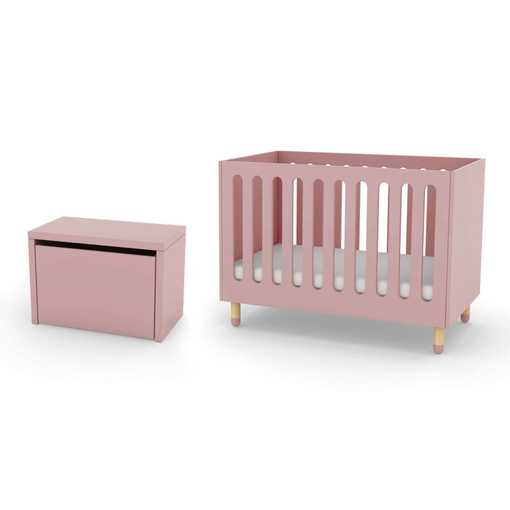 FLEXA cot bed and storage bench rose pink