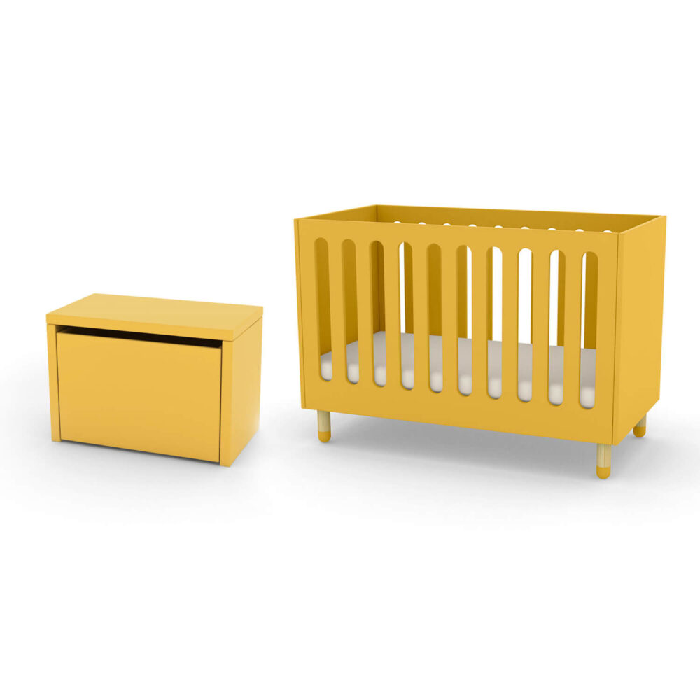 FLEXA cot bed and storage bench yellow