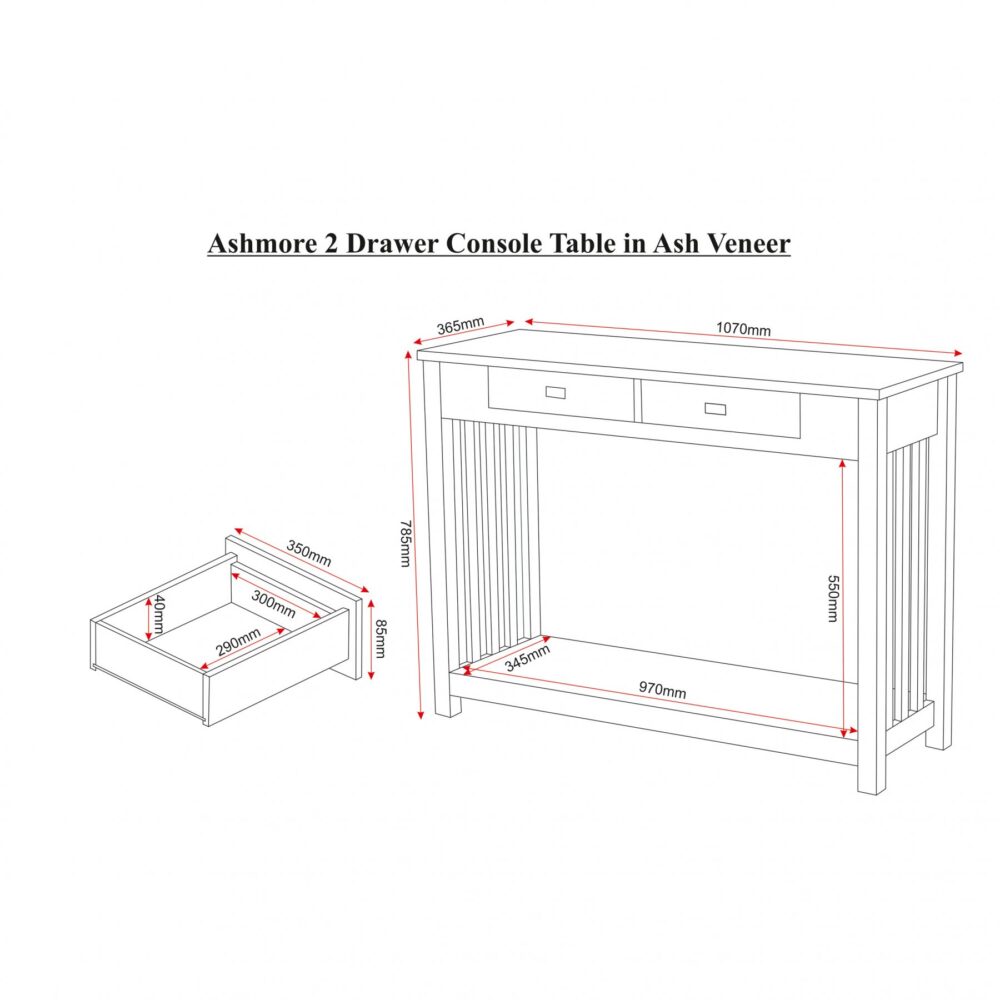 ashmore console table dimensions