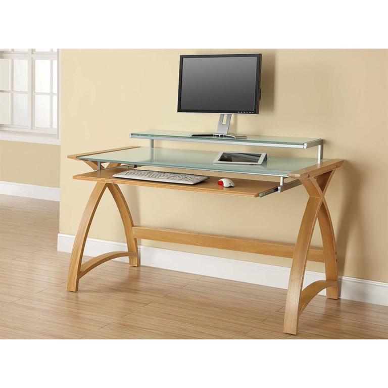Curve Desk Frosted Glass Oak Finish 130 cm