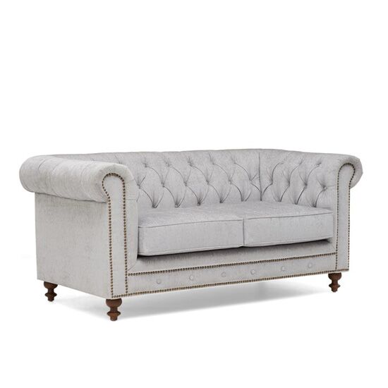 Juliette Grey Fabric 2 Seater Chesterfield Sofa Side