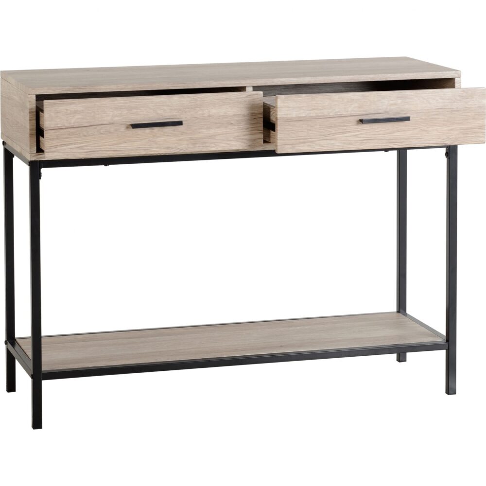 Warwick-console-table-oak-effect-drawer-open