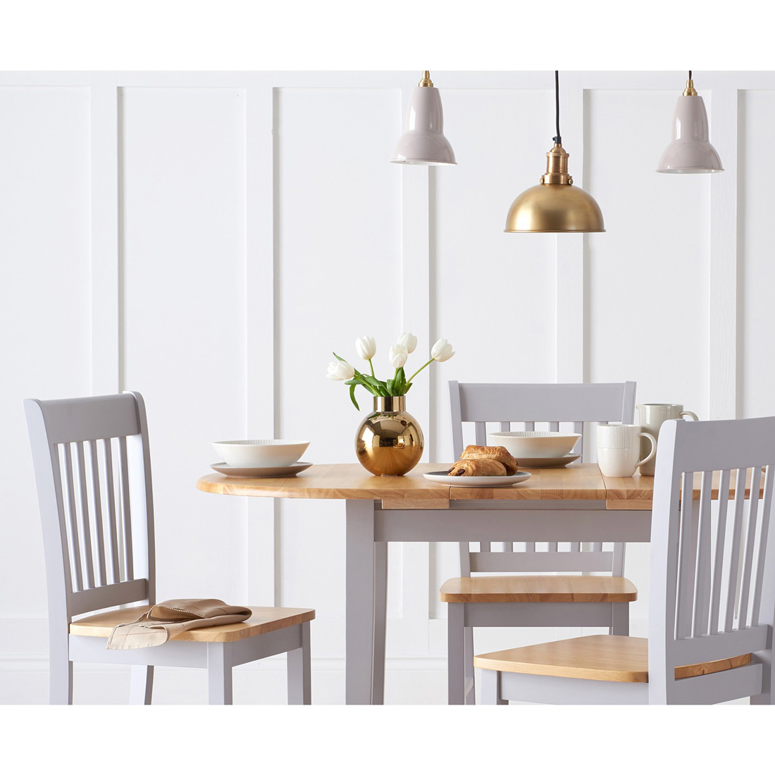 Adler Extending Oak & Grey Dining Set 4 Dining Chairs | FADS