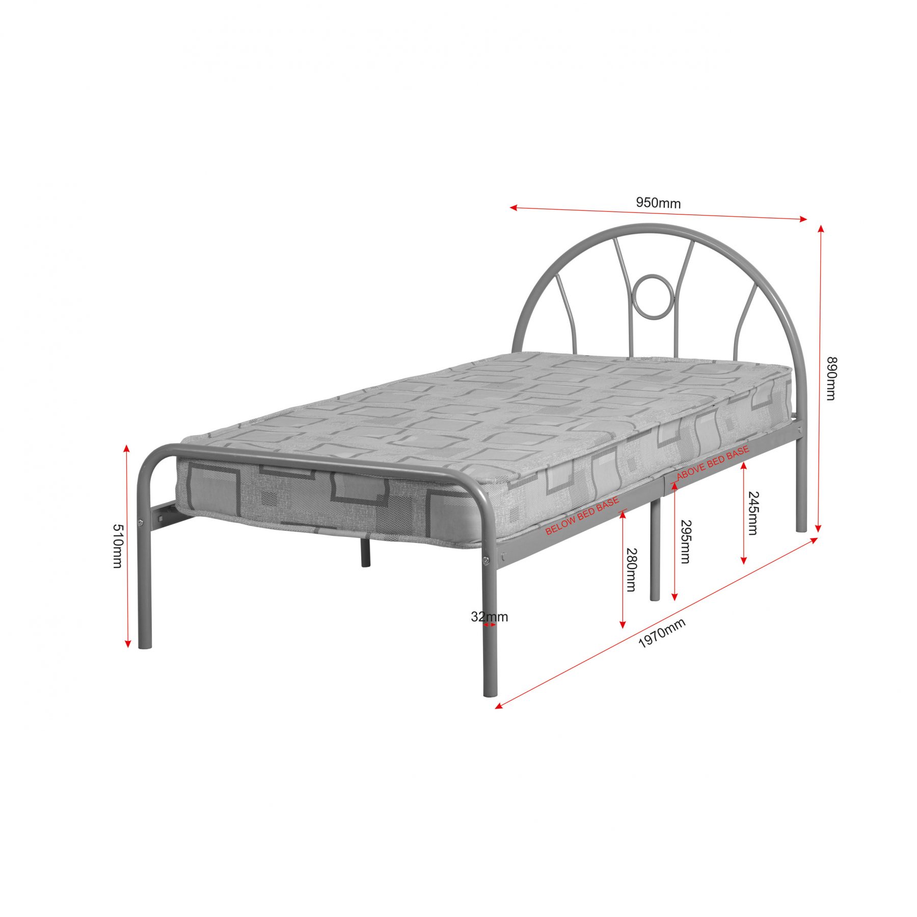 Nova White Single Bed 3 Metal Fast, What Size Is A Single Bed Frame