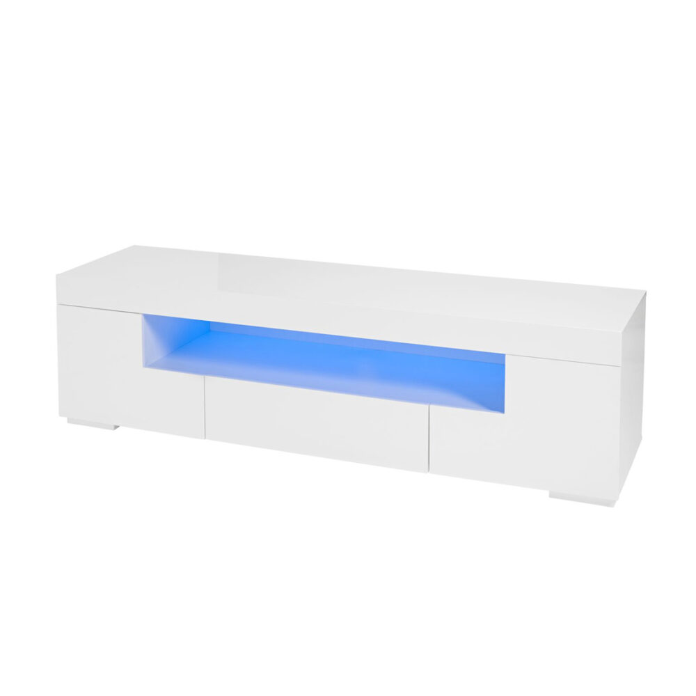 Milano White Gloss TV Unit Subtle Blue LED Underlighting FADS