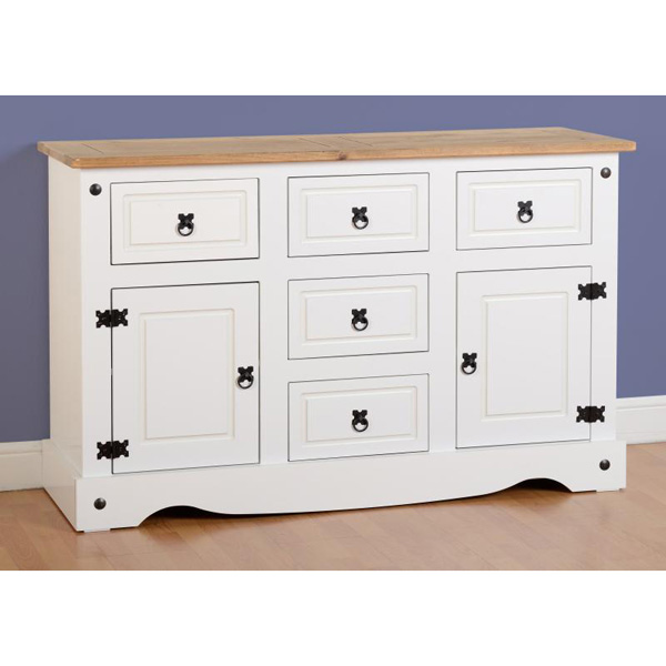 Corona Large Sideboard 2 Doors 5 Drawers In White/Pine FADS