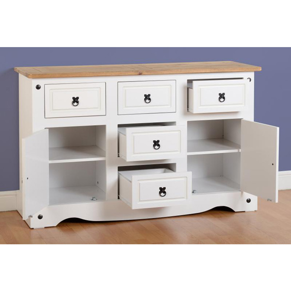 Corona Large Sideboard 2 Doors 5 Drawers In White/Pine FADS