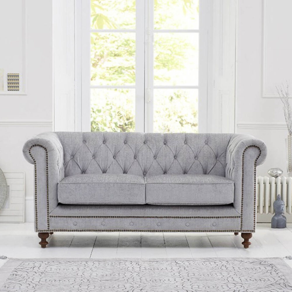 Juliette Grey Fabric 2 Seater Chesterfield Sofa