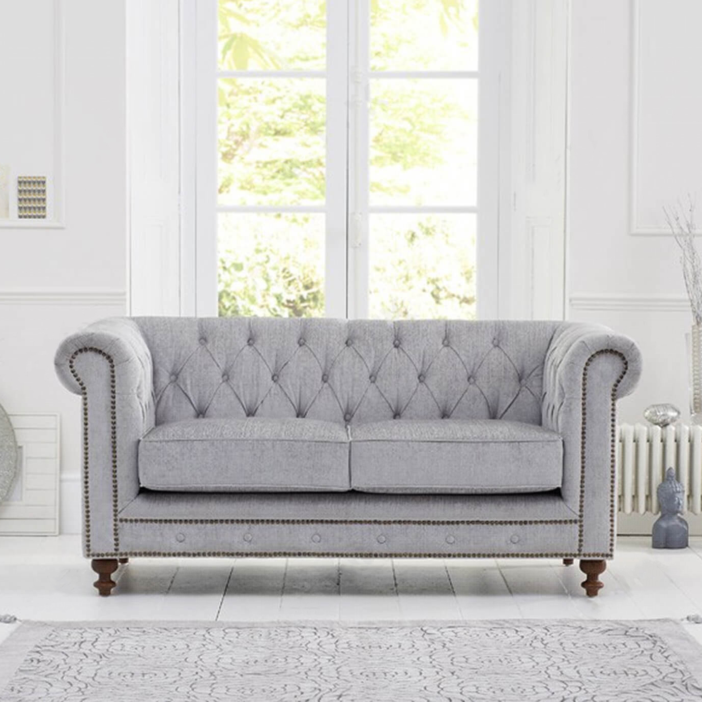 Chesterfield sofa fabric on sale grey
