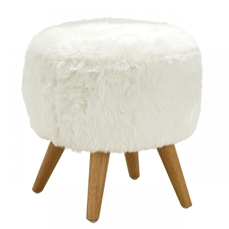 Cabaret Soft Faux Fur Stool Black Or White Footstools FADS