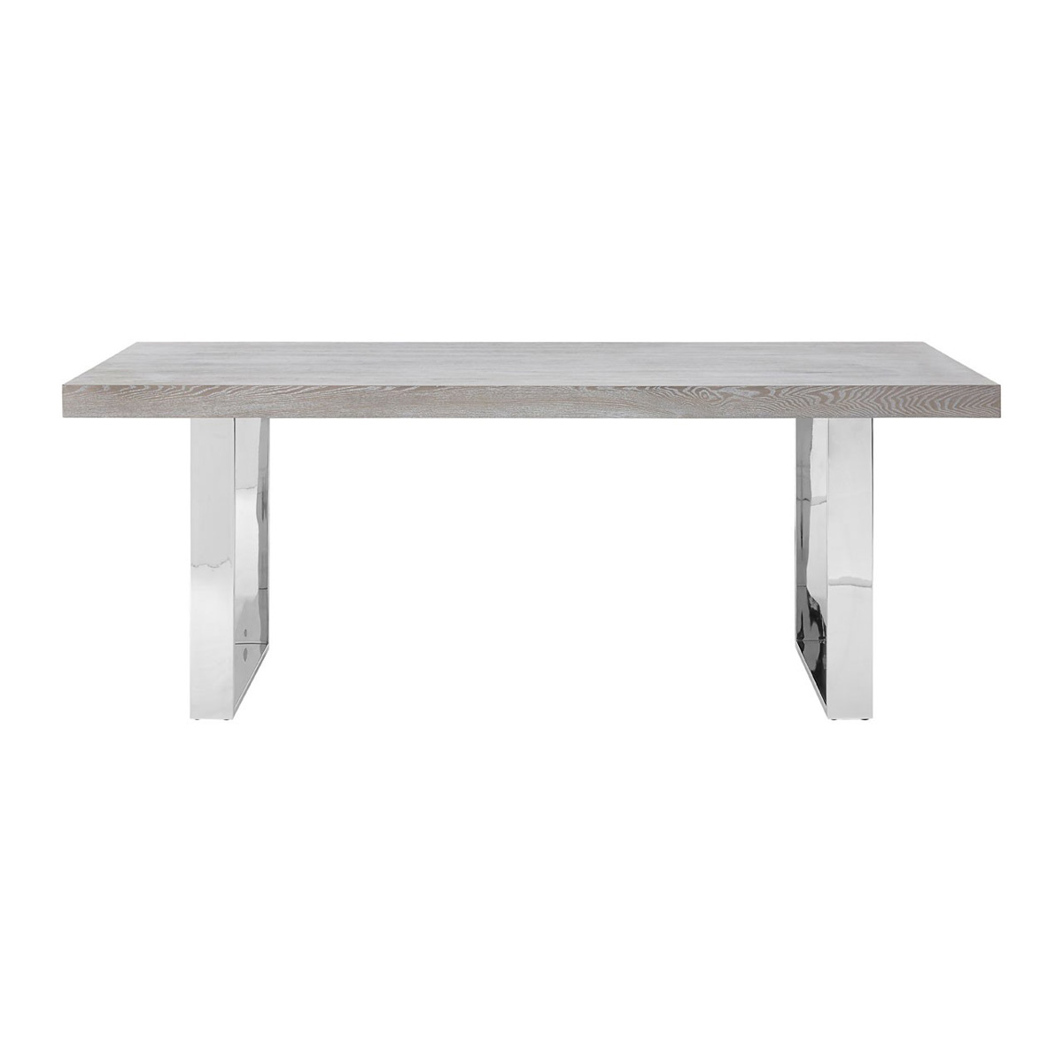 Grey Elm Wood Dining Table Reflective Stainless Steel Legs FADS