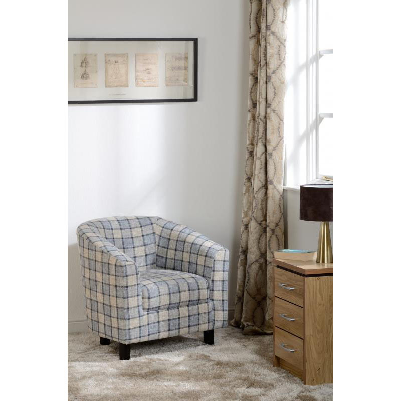 Hammond Fabric Tub Chair Living, Tub Chair Grey Check