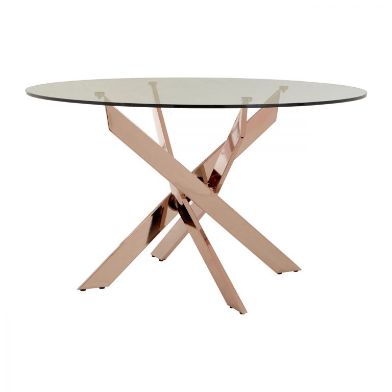 Allure Rose Gold Round Dining Table Round Glass Dining Tables FADS